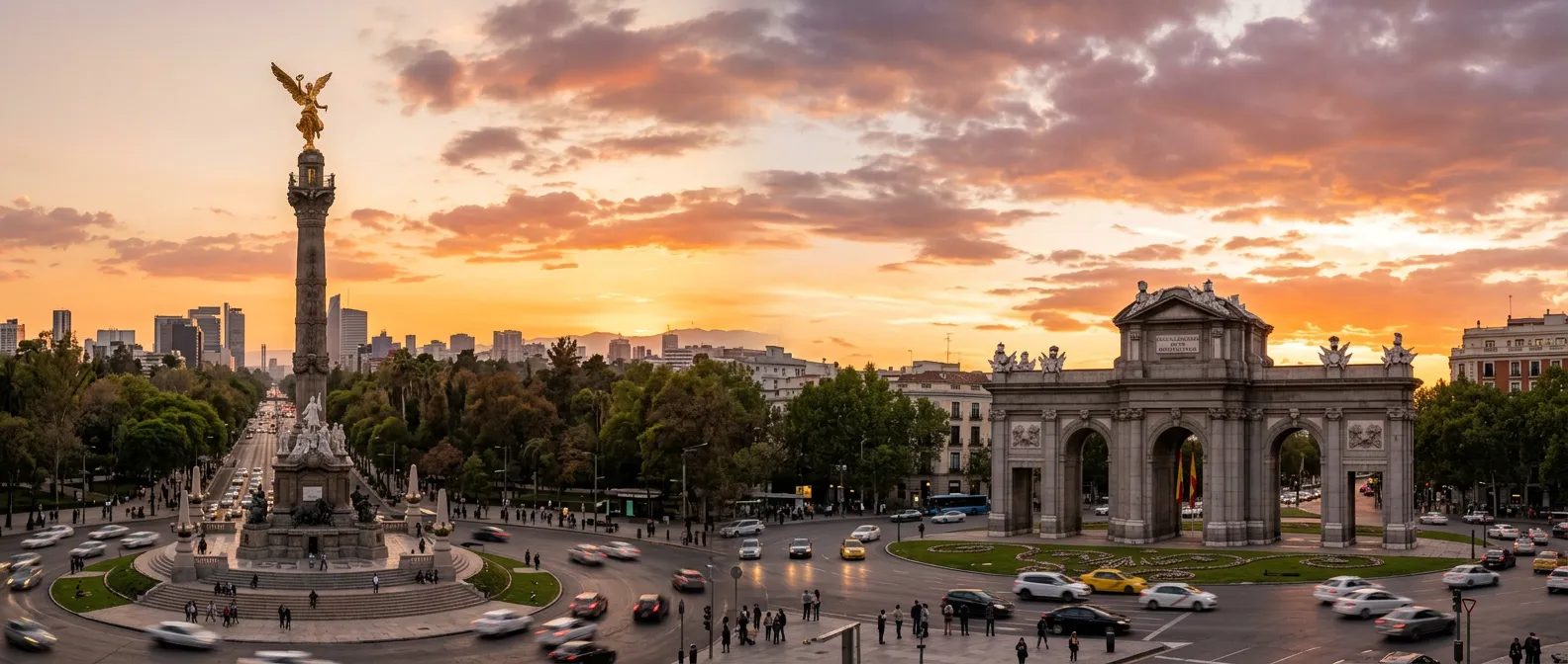 Fusión de imagenes de Mexico y Madrid