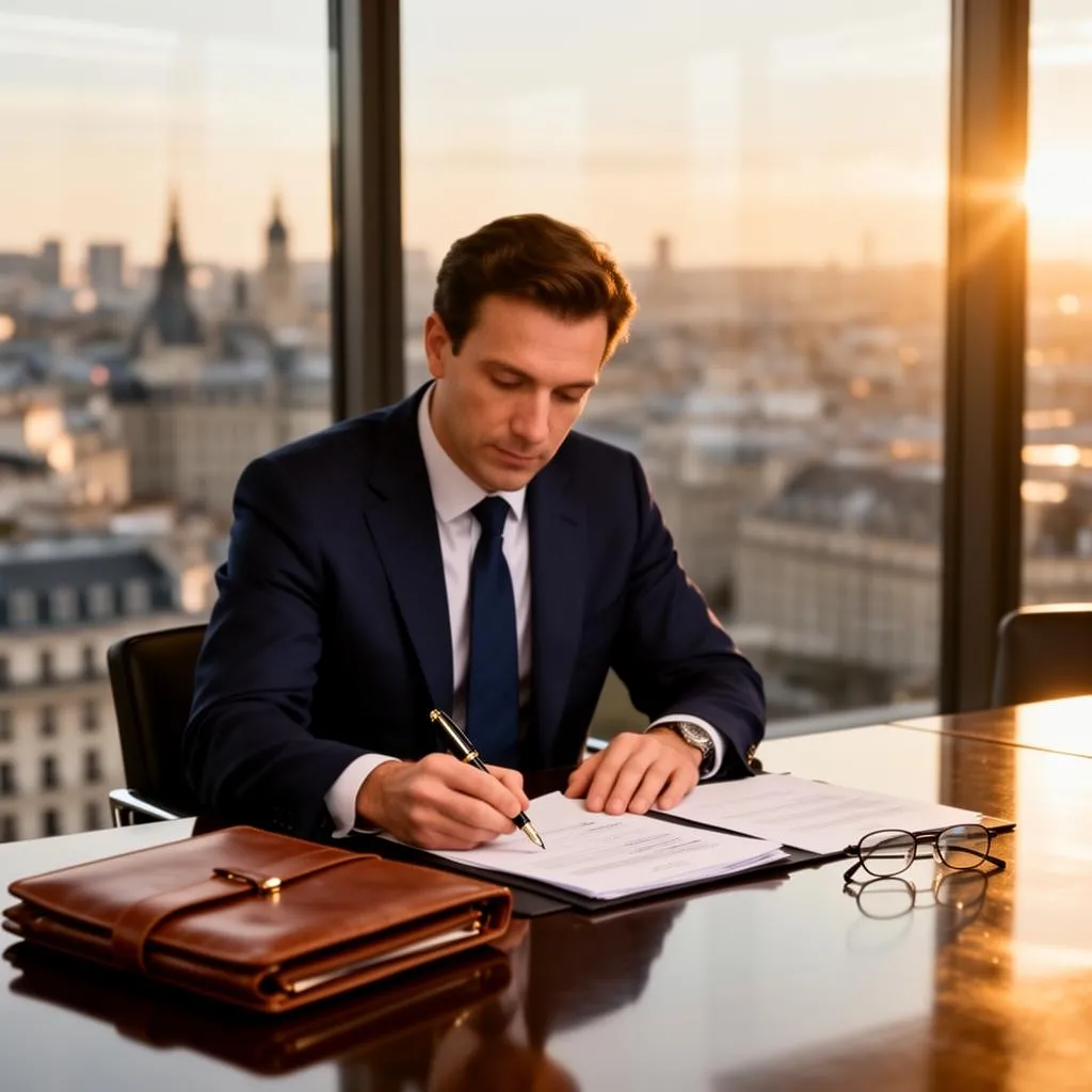 Hombre firmado documentos